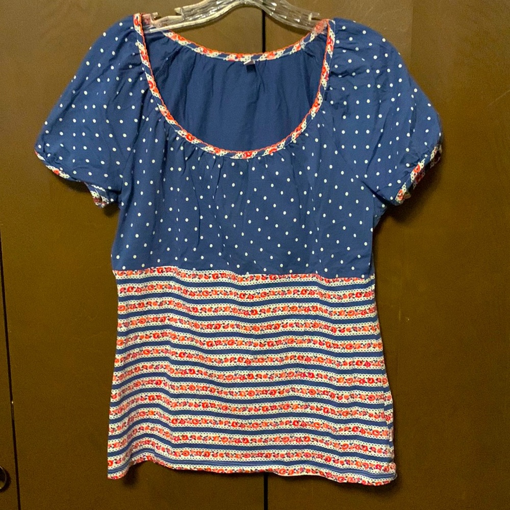Puff sleeve polka dot and floral tshirt sz XL